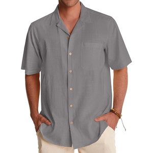 Chemises décontractées pour hommes de haute qualité, 100% coton, à motif uni, manches courtes, col rond, respirantes, séchage rapide, écologiques, coupe ample - Product Image 4