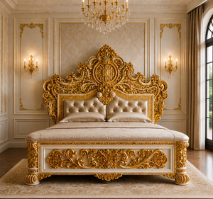 Juego de Cama de Lujo con Cabecera Alta King/Queen, Madera de Teca, Tamaño California King, Diseño Antiguo Duradero, Suite de Dormitorio - Product Image 5