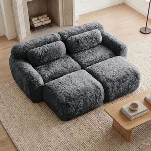 Divano Ottomano in Tessuto Morbido e Peluche, Senza Struttura, con Cuscini Decorativi, Design a Seduta Profonda, Base Antiscivolo, Nessun Montaggio Richiesto, per Soggiorno - Product Image 2