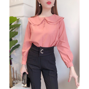 Chemisier pour femme à manches longues, col Peter Pan à volants, boutonnage frontal, coupe ample, décontracté et élégant, vente en gros ODM - Product Image 3