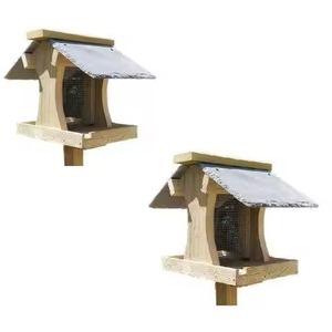 Comedero para Pájaros de Madera con Base, Techo de Metal Galvanizado y Malla Metálica, para Jardín - Product Image 1