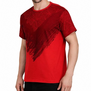 T-shirt décontracté pour homme, col rond, manches courtes, coupe classique, respirant, imprimé, tricoté en polyester 320g, rouge uni - Product Image 3