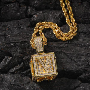 High Shine Moissanite Diamond M Letter Pendant With Gold Tone <b>Square</b> <b>Frame</b> And Brilliant <b>White</b> Stones Luxury Urban Fashion - Product Image 1