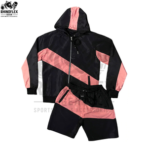Two Piece <b>Set</b> <b>Men's</b> Casual SOLID Color Cotton Sportswear Windproof Jacket <b>And</b> <b>Shorts</b> Zip-up <b>Hoodie</b> - Product Image 2