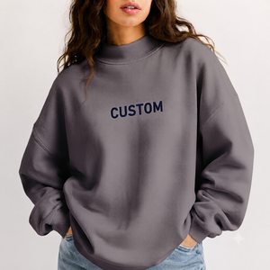 Women's Gray <b>Mock</b> <b>Neck</b> Sweatshirt Full Sleeve Cotton Knitted Breathable Letter Print Front Custom Design Autumn Casual <b>Top</b> - Product Image 2