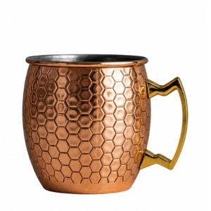 Mug à Moscow Mule en cuivre pur, gravé à la main, motif floral en relief, qualité supérieure, style antique, avec poignée, vente en gros - Product Image 3