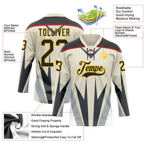 Maillot de hockey sur glace pour équipes, col en V, manches longues, nom et numéro personnalisés, 100 % polyester, vêtement respirant - Product Image 5