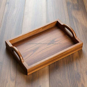 Decoración moderna de lujo para el hogar tallado gran rectángulo nogal plato de madera para servir comida al por mayor ACacia bandeja de té para uso en la cocina - Product Image 1