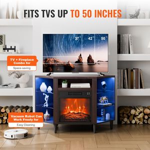Vintage Design Electric Fireplace TV Stand <b>Corner</b> Console for TVs 50" 18" Fireplace with 20 <b>LED</b> <b>Lights</b> TV Cabinet - Product Image 6