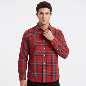 Camisa de Franela a Cuadros Roja para Hombre, Manga Larga, Corte Regular, 100% Algodón, Cuello Clásico, para Otoño, Popelina 100 - Product Image 2