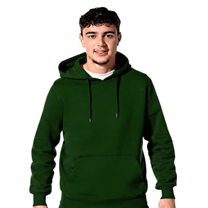 Men's Navy Blue <b>Hooded</b> <b>Fleece</b> Sweatshirt Regular Fit Casual Solid Color Pullover with Front Pocket Autumn Wear - Product Image 2