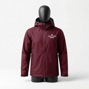 Custom Durable Waterproof Sporty Front Logo Men's <b>Hooded</b> Solid Color Zipper Closure Casual Winter <b>Rain</b> <b>Jacket</b> - Product Image 1