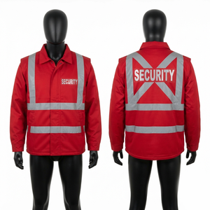 280 GSM Premium Leather <b>Jacket</b> <b>Red</b> Reflective Panel Custom Logo Embossed <b>Waterproof</b> Breathable Hooded Winter Unisex - Product Image 1