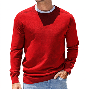 Pull en maille à col rond bleu marine pour homme, coupe classique, couleur unie, décontracté, pour l'automne, 100% coton respirant, manches longues - Product Image 5