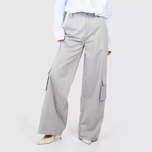 Pantalon cargo ample taille haute pour femme, couleur unie, en toile respirante, longueur intégrale, style décontracté streetwear - Product Image 4