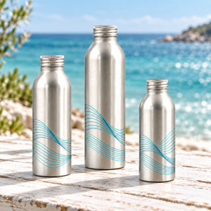 Botellas de Agua Mineral de Aluminio de Grado Alimenticio de 500 ml, 750 ml y 1000 ml, Impresas Personalizadas con Tapas ROPP de 38 mm - Product Image 1