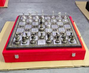 Traditional Metal Gold-Plated Eco-Friendly <b>Chess</b> Board Sculpture <b>Set</b> Die Cutting Printing OEM/ODM Service for Home Decoration - Product Image 3