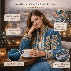 Blouson bomber en velours bleu turquoise brodé à la main pour femme, vêtement de mode hivernal - Product Image 6