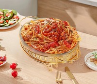 Plat à chafing rond en acier inoxydable doré avec couvercle et poignées pour service de buffet