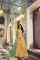 Lehenga Choli en Soie NC Brodé Jaune Moutarde Longueur Ras du Sol avec Dupatta Vert – Idéal pour Mariages Traditionnels, Fêtes et Diwali – Coupe Classique