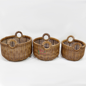 Cestas Redondas Tejidas de Polipropileno con Asas, Estilo Bohemio, Organizador Multifuncional para Artículos Diversos, Juego de 3 - Product Image 1