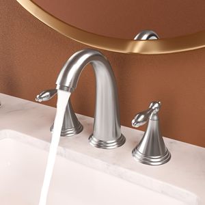 Rubinetto da Bagno a 3 Fori con 2 Maniglie in Nichel Spazzolato, con Scarico a Scomparsa e 2 Tubi di Alimentazione dell'Acqua - Product Image 1