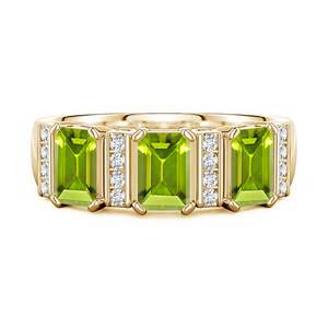 Anillo de Oro Sólido de 14K con Peridoto Natural en Forma de Esmeralda de 6*4 mm, Halo de Diamantes Naturales, Joyería Fina, Certificado IGI - Product Image 1