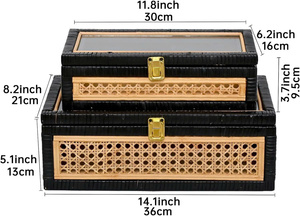 Classic Design Woven Rattan Jewelry <b>Box</b> with Glass <b>Lid</b> Eco-Friendly Rectangle <b>Storage</b> for Home Decor - Product Image 6