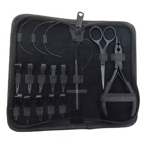 Kit d'outils pour extensions de cheveux en acier inoxydable noir mat, avec pinces, ciseaux, pinces de sectionnement et boucles - Product Image 6