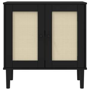 Credenza in Legno di Pino Massiccio Nero e Legno Ingegnerizzato con Elementi in Poly Rattan - Product Image 5