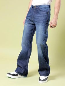 Pantalones Vaqueros Acampanados de Hombre, Cintura Media, Ajuste Holgado, 100% Algodón, Estilo Vintage, Lavado Medio, Casuales, Color Sólido, Ecológicos, para Primavera - Product Image 2