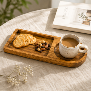 Handcrafted Wooden Serving Tray with Dual Compartments | Snack, Appetizer & Beverage Serving Platter - Product Image 6