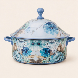 Casserole en émail à motif floral moderne avec couvercle, imprimé fleurs bleues, émail sur acier, marmite pour la maison, l'hôtel et le restaurant - Product Image 3