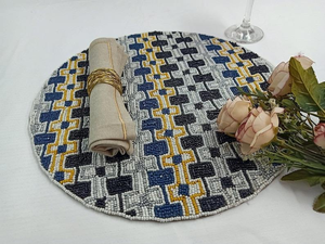 Cute Blue <b>Yellow</b> Pineapple Beaded Embroidery Handmade Luxury Eco-Friendly Thin Placemats Mug Rug Coaster Custom Design Home - Product Image 6