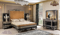 Lit Queen Size, Style Empire Royal, 4 pièces, lit classique italien, avec Tables latérales, noir Royal et doré, meubles de chambre à coucher