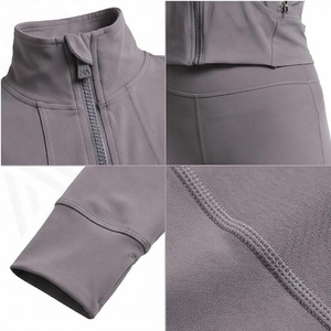 Chaqueta de yoga con cremallera completa para mujer North Approach, color gris sólido, ropa deportiva que absorbe el sudor, manga larga, cuello alto - Product Image 4