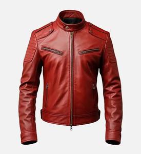 Veste en cuir vintage, veste bomber en cuir, vêtement décontracté élégant pour hommes - Product Image 2