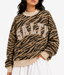 Sudadera Oversize de Algodón con Cuello Alto para Mujer OEM, Aplique de Letras a Cuadros Personalizado, Proveedor Mayorista - Product Image 1