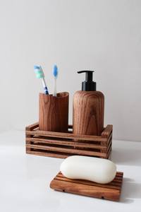 Wholesale Wooden <b>Bathroom</b> <b>Accessories</b> <b>Set</b> Polish Finished Soap Dispenser Toothbrush Holder Soap Dish <b>Bathroom</b> Organizer Home - Product Image 2