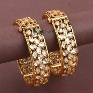 Trendy Copper Alloy Kundan Bangles for Wedding-Vintage Fashion Bracelet - Product Image 1