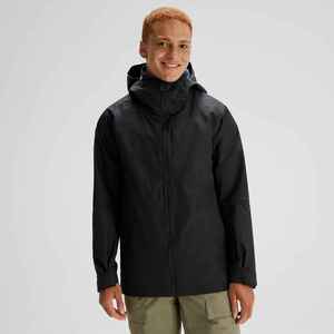 <b>Men's</b> Black Hooded Waterproof Softshell <b>Jacket</b> Casual Style Solid Color Polyester Outerwear Zipper Closure Winter Wear - Product Image 1