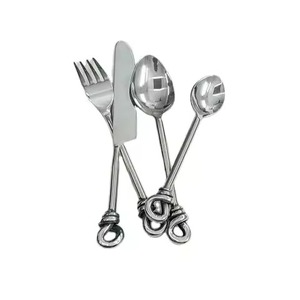 Vintage Style Cutlery <b>Set</b> Twisted Loop Knot Handle Metallic Silver Stainless Steel 4pcs Cafe <b>Bistro</b> Utensils Cutlery <b>Set</b> - Product Image 1