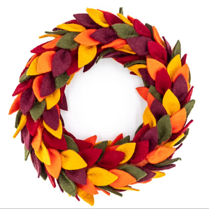 Corona de Hojas de Fieltro y Lana para Puerta - Decoración de Otoño/Acción de Gracias - Product Image 1