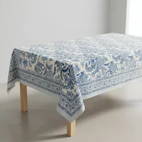 Nappe rectangulaire en coton imprimé floral bleu classique, lavable, décoration d'intérieur