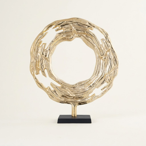 Handicraft Centerpiece Gold <b>Metal</b> Abstract Sculpture Handmade Circular Textured Tabletop Decor For Living Room Office & Hotel - Product Image 1