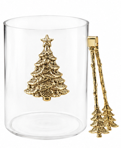 Round Glass Ice Bucket With Gold Santa Face And <b>Tree</b> Tongs Traditional <b>Christmas</b> Decorations - Product Image 6