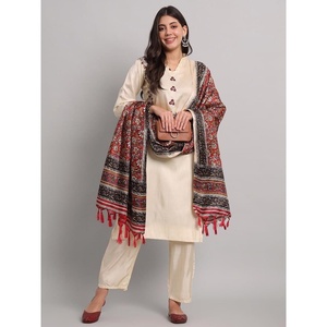 DESIGNER SOUTH SILK with EMBROIDERY SEQUENCE WORK <b>TOP</b> PANTS with DUPATTA Gharara - Product Image 1