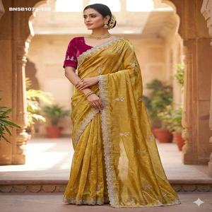 Premium Collection Festival Wear Space Silk with Embroidery-Zari & Sequence work <b>Saree</b>-<b>Blouse</b> Collection Supplier from Surat - Product Image 1