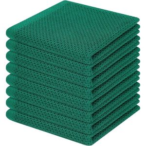 Paquete de 8 Paños de Cocina Ultra Suaves 100% Algodón con Tejido Waffle, Secado Rápido, 12 x 12 Pulgadas, Verde Oscuro, Toallas de Limpieza Absorbentes - Product Image 1