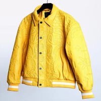 Blouson Bomber Homme en Cuir PU Gaufré Motif Paisley Col Montant Brodé Style Streetwear Hiver Coupe Droite